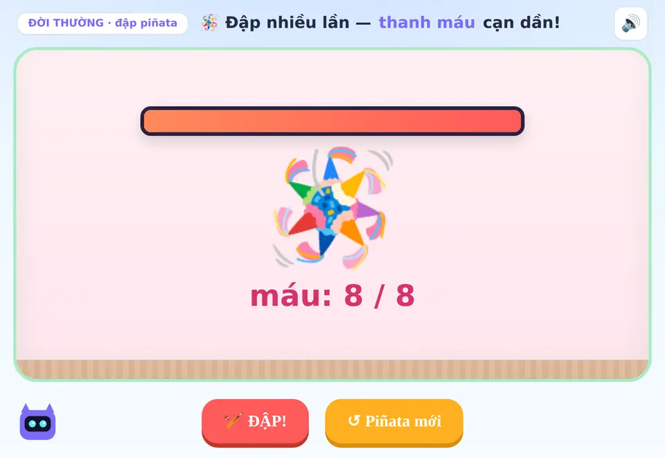 App minh họa thanh máu — đập nhiều lần, máu cạn dần