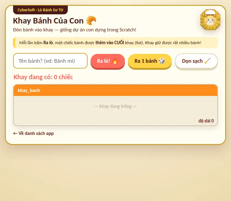 Khay Bánh Của Con — mỗi lần “Ra lò”, một chiếc bánh vào cuối khay (danh sách)