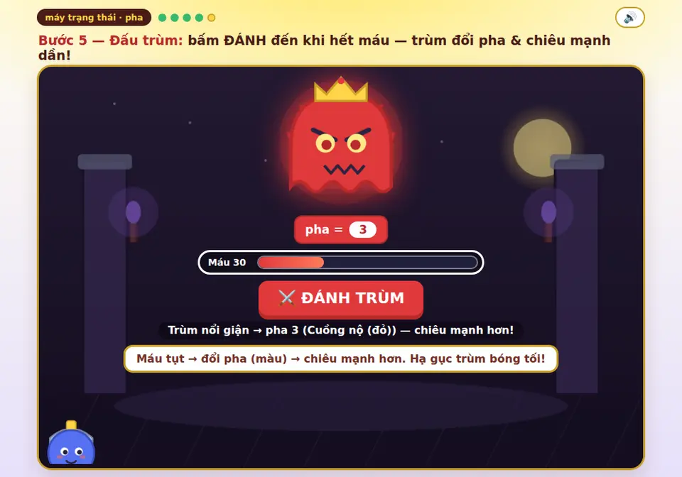 Đấu trùm nhiều pha — máu tụt, trùm đổi pha, đổi màu và chiêu mạnh dần