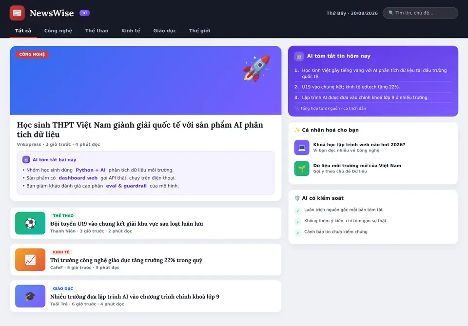 NewsWise AI — đồ án báo điện tử có AI tóm tắt, kiểm tin và guardrail