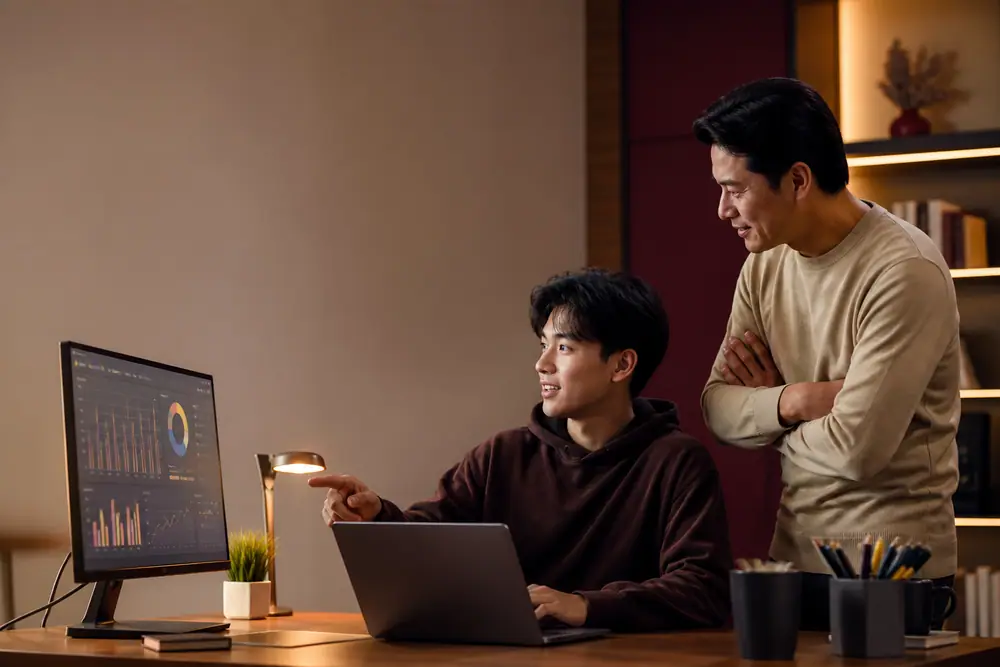 Con trình bày sản phẩm cho ba xem